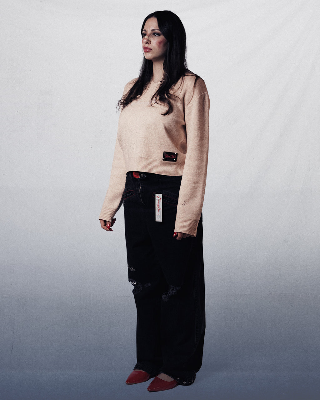 V-NECK BEIGE JUMPER