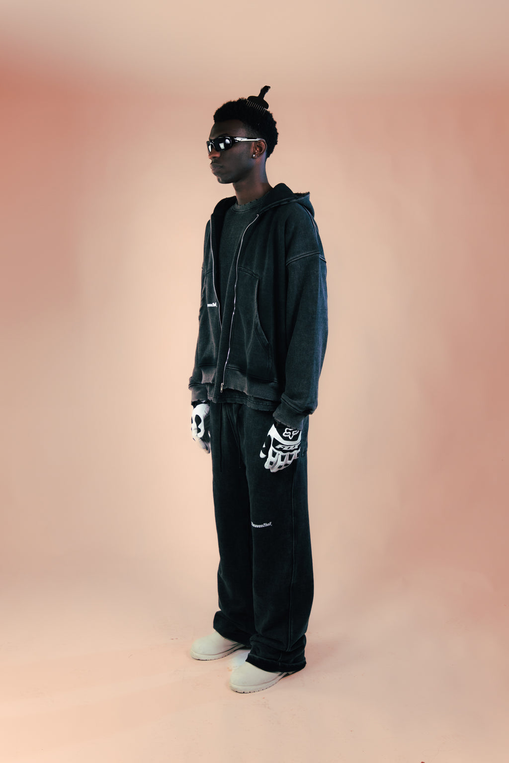 Zip Hoodie Washed Black