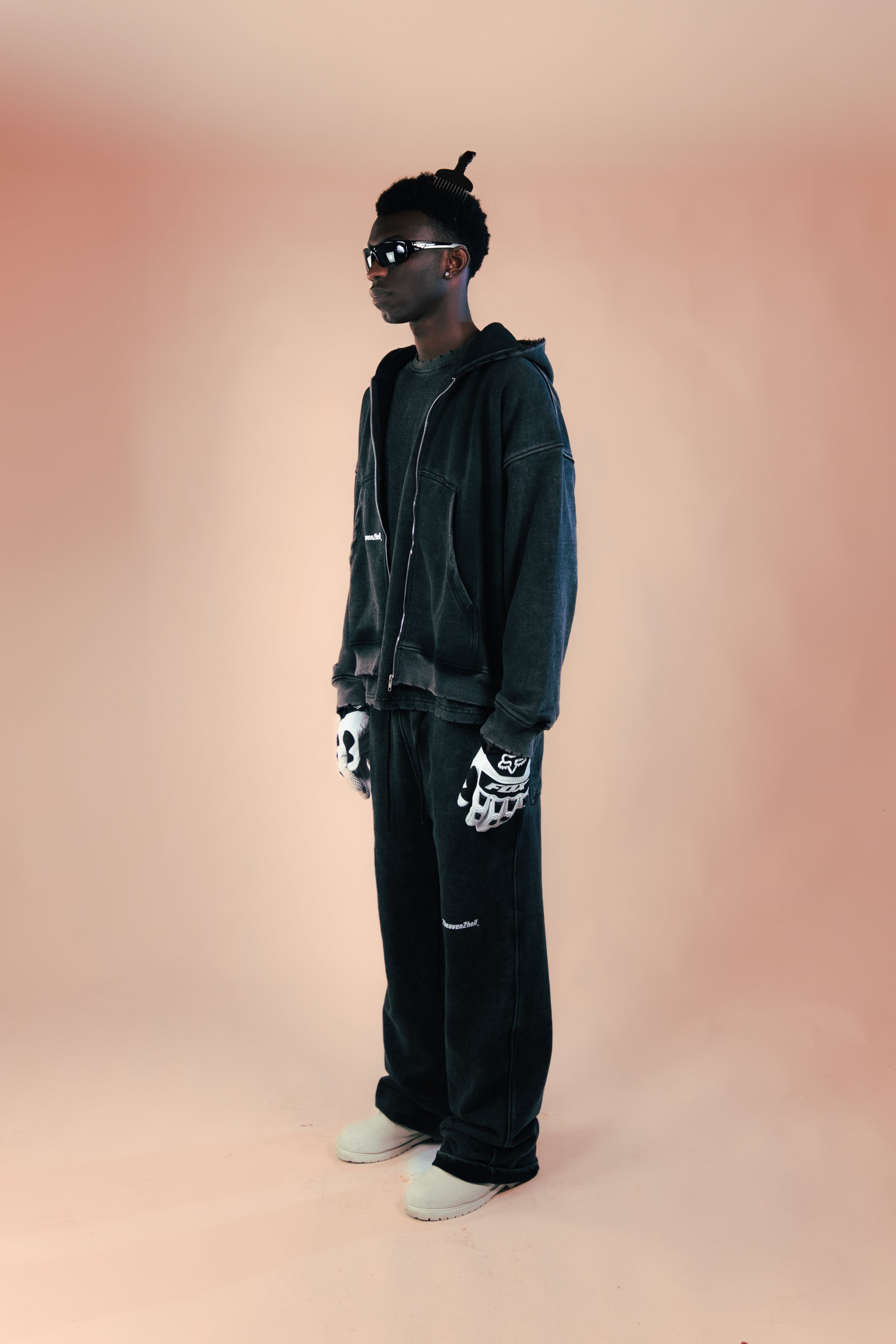 Zip Hoodie Washed Black