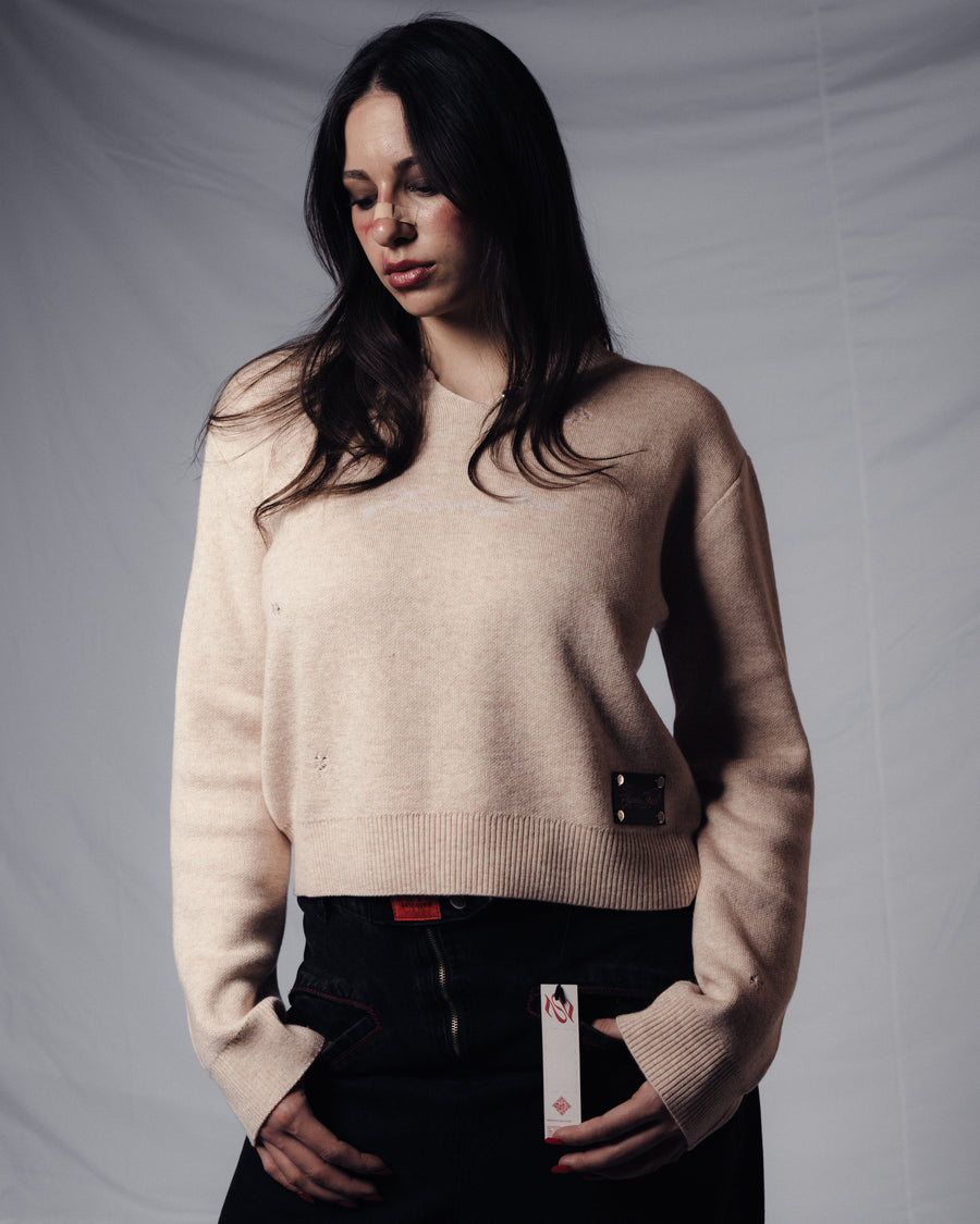 V-NECK BEIGE JUMPER