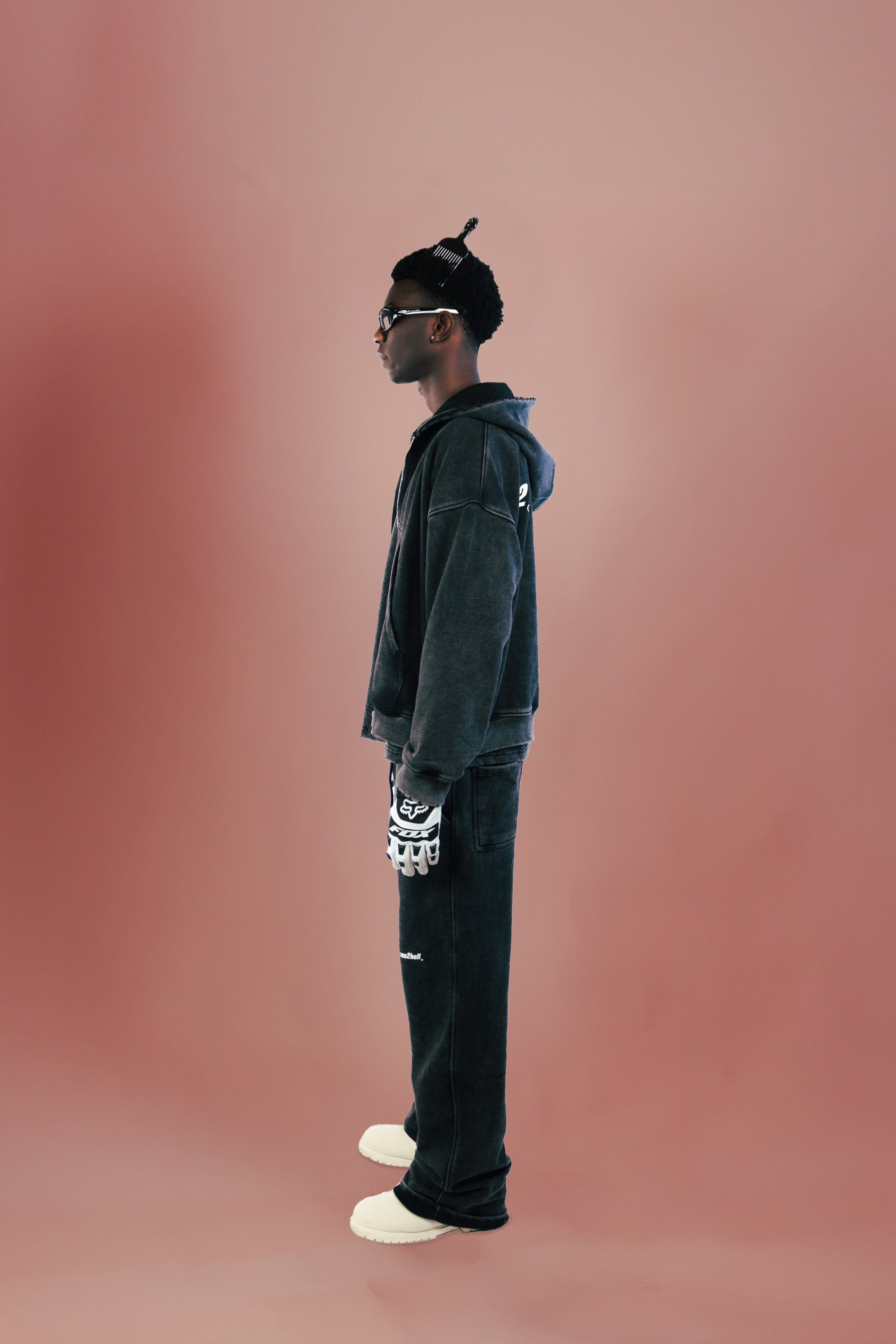 Zip Hoodie Washed Black