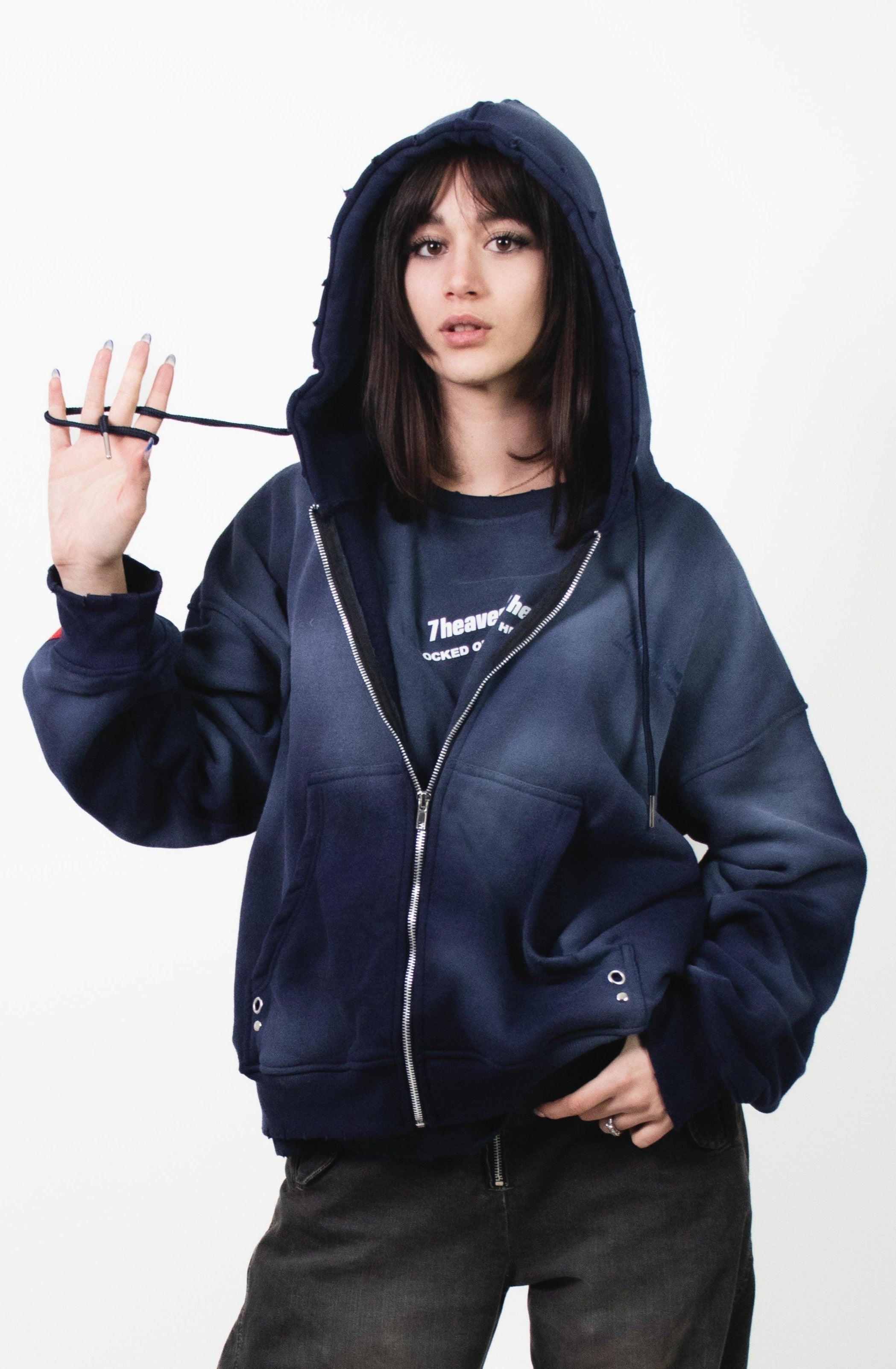 Zip Hoodie 72 Washed Blue