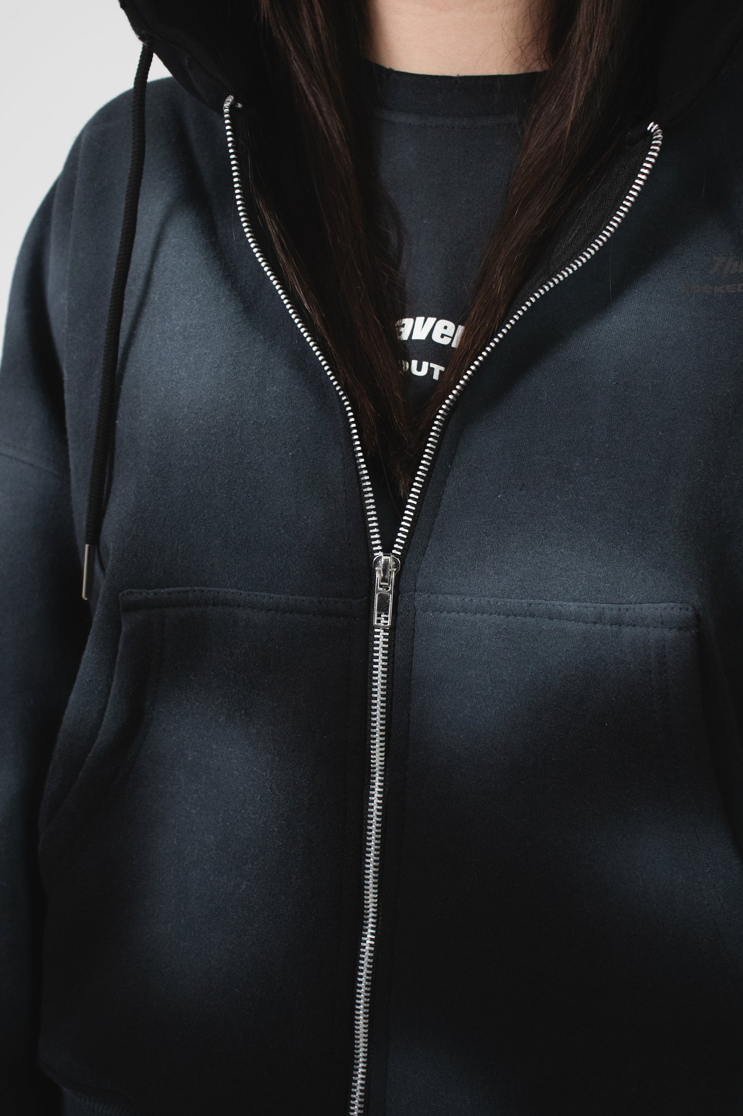 Zip Hoodie 72 Washed Black