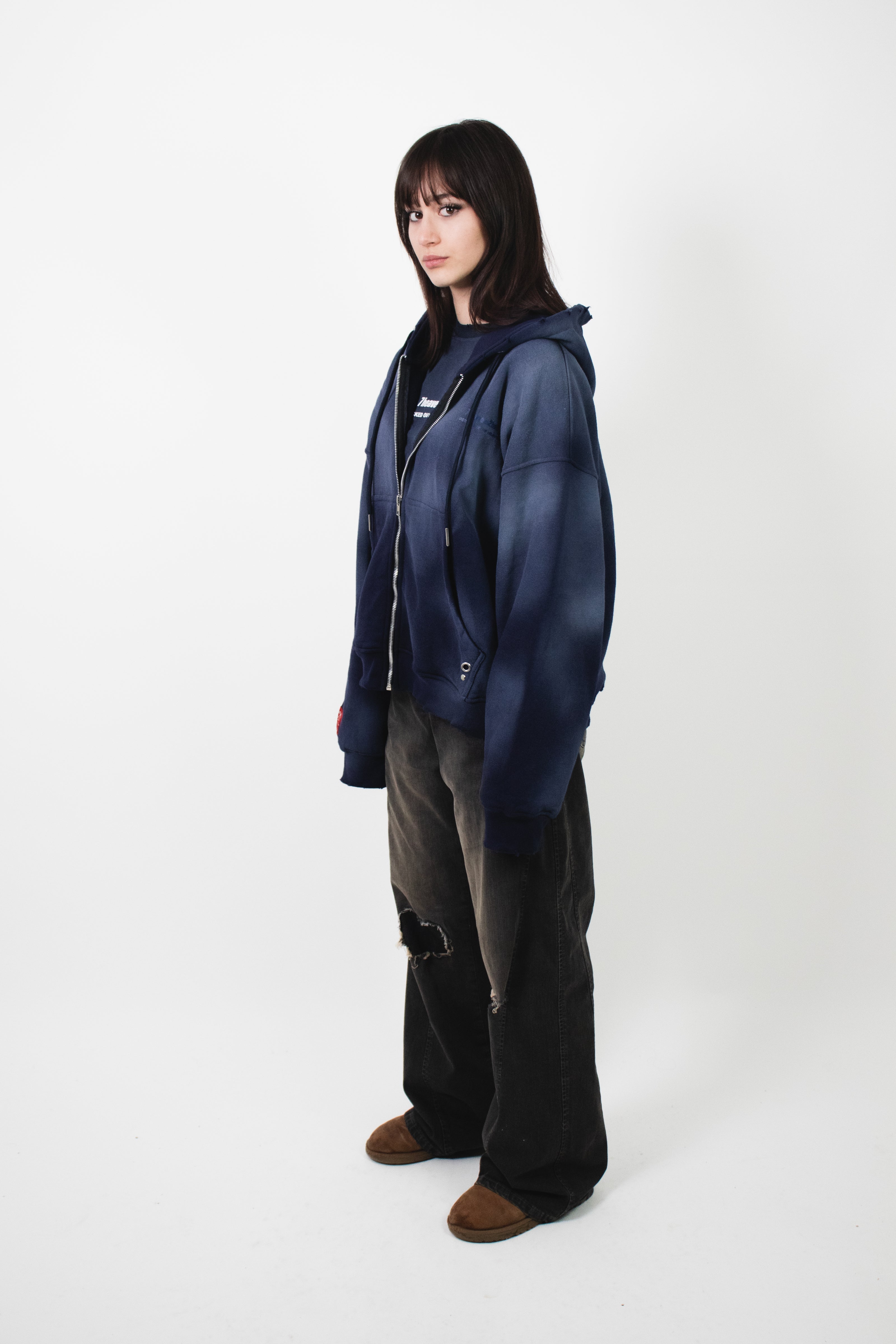 Zip Hoodie 72 Washed Blue