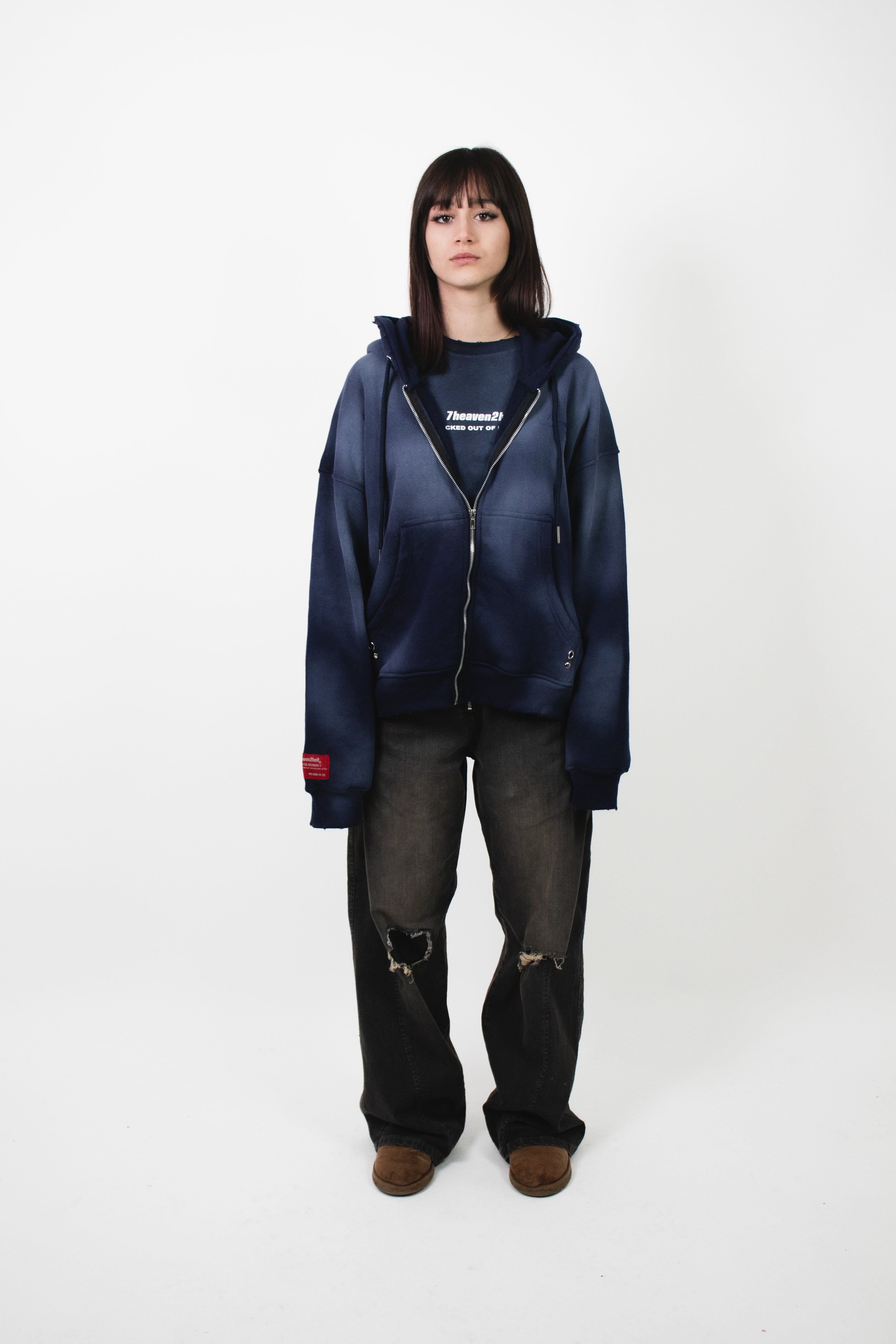 Zip Hoodie 72 Washed Blue